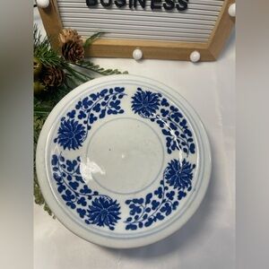Blue White Porcelain Floral Plate Asian Mark 7” Decorative Dish vintage